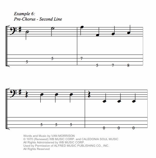 Moondance by Van Morrison bass tab lesson Example 6