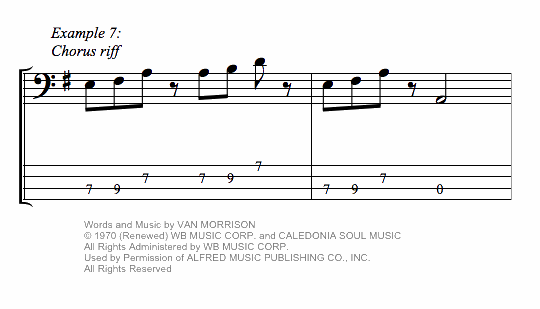 Moondance by Van Morrison bass tab lesson Example 7