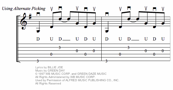 Good Riddance (Time of Your Life) by Green Day guitar tab chords using alternate picking
