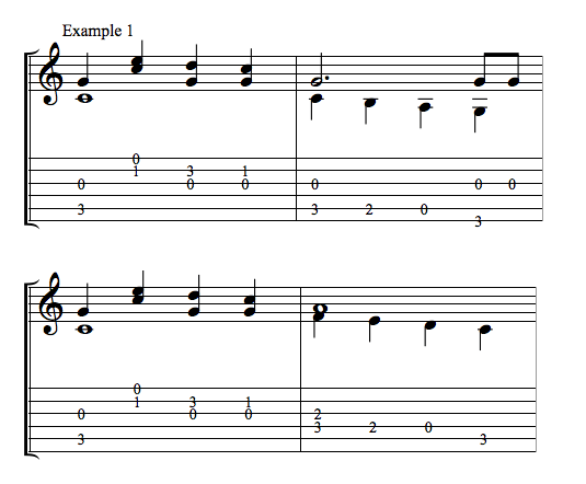Jingle Bells for guitar example one