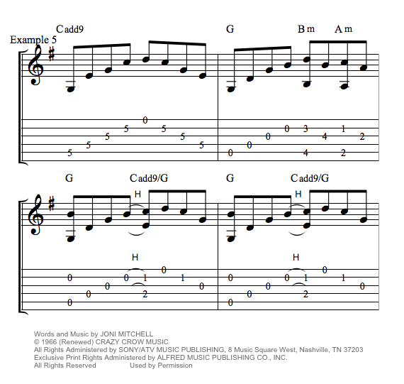 The Circle Game by Joni Mitchell guitar tab chords lyrics example five