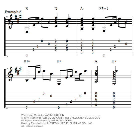Crazy Love by Van Morrison guitar chords tab notation example 6