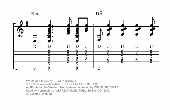 Horse With No Name by America chords strumming example one