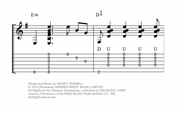 Horse With No Name by America chords strumming example three