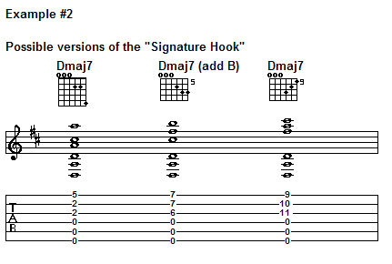 D major seventh chords - three variations