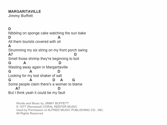 Margaritaville verse and chorus