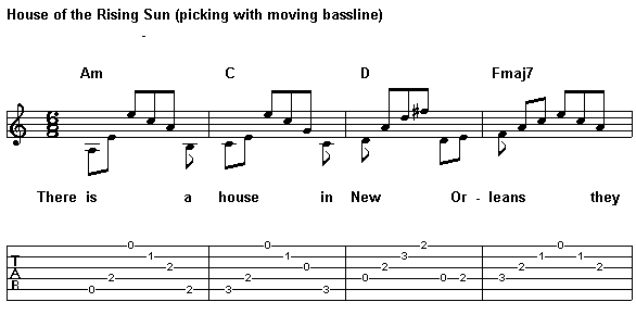 House of the Rising Sun with moving bassline line 1