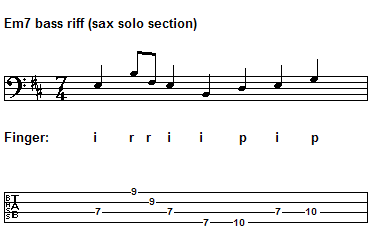 Em7 bass riff (sax solo section)