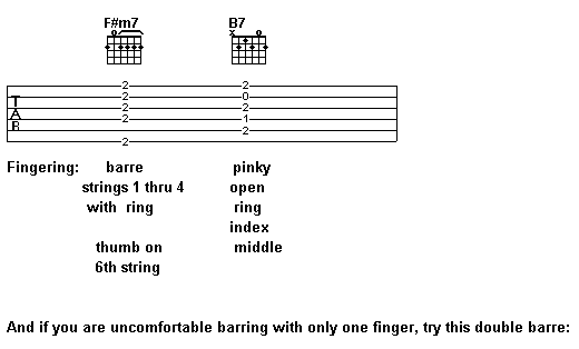 Chord charts for correct fingering of F#m7 and B7 chord - 2